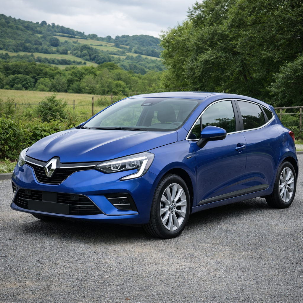 renault clio dans la campagne verte